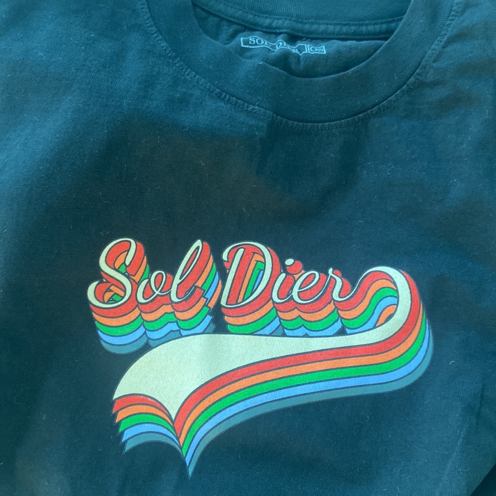 CROP TOP IN WHITE, TAN & BLACK WITH BEAUTIFUL RAINBOW BRANDING